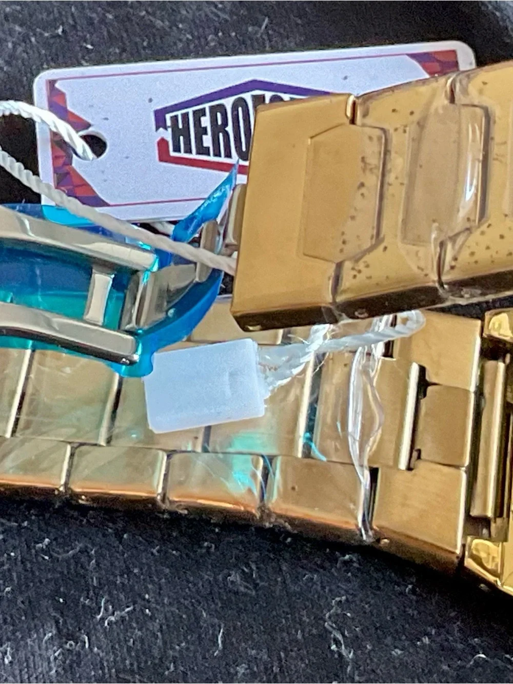 NIB Gold Tone 36mm Square Heroforce Watch Integrated Bracelet + Tool